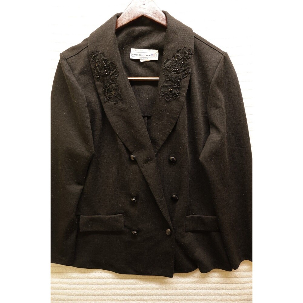 Pablo Collection Black Size S Blazer Black Flower Embroidered;  80s 90s Vintage